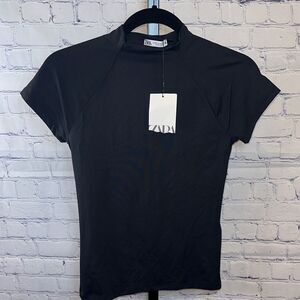 Zara Black Short Sleeve Mock Neck Tee